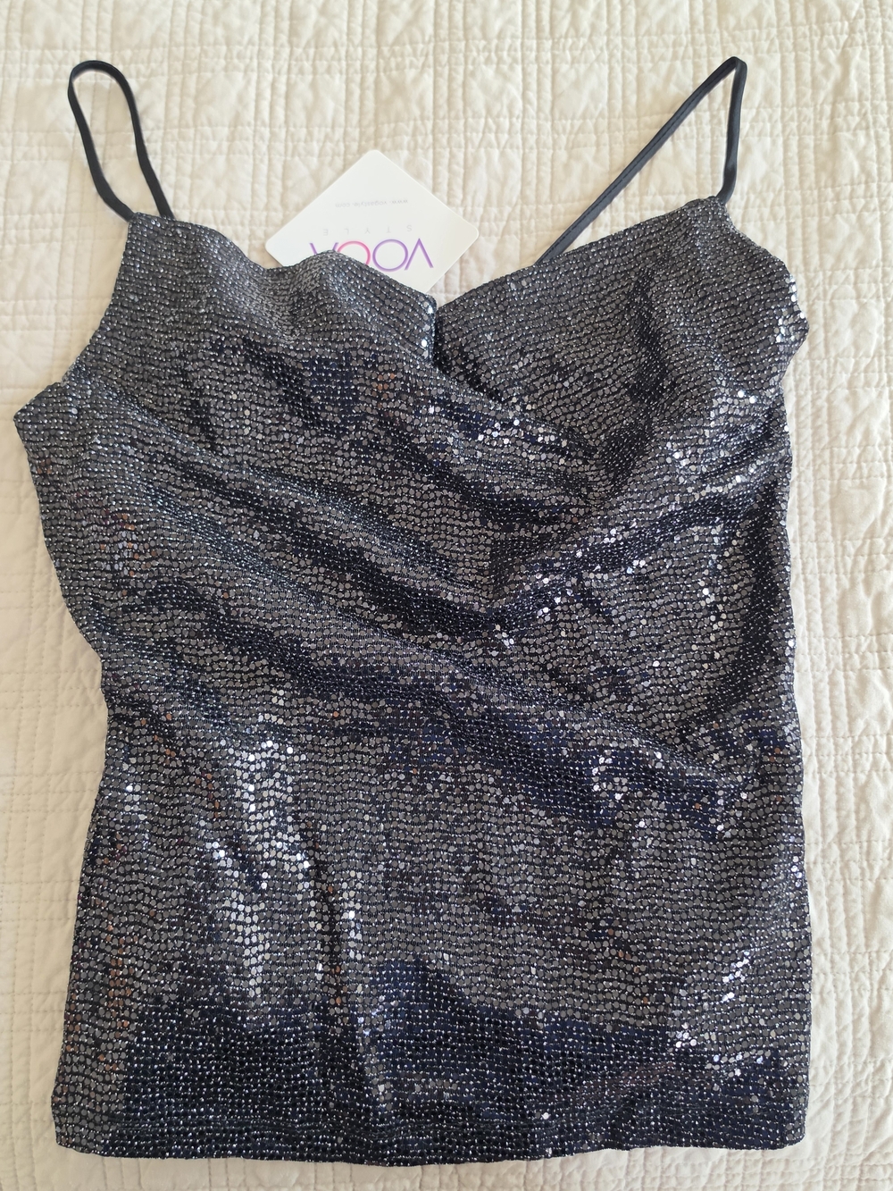 Renee C. Navy Sequin Strapless Cowl Top Dress